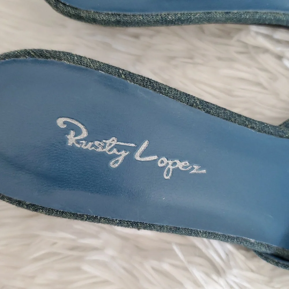DENIM KITTEN HEEL MULES 6 - Picture 6 of 8